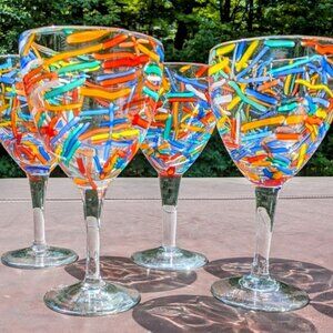 Set-4 Perfect Confetti Stem Goblets Pier 1 Big Beautiful Colorful Collectible